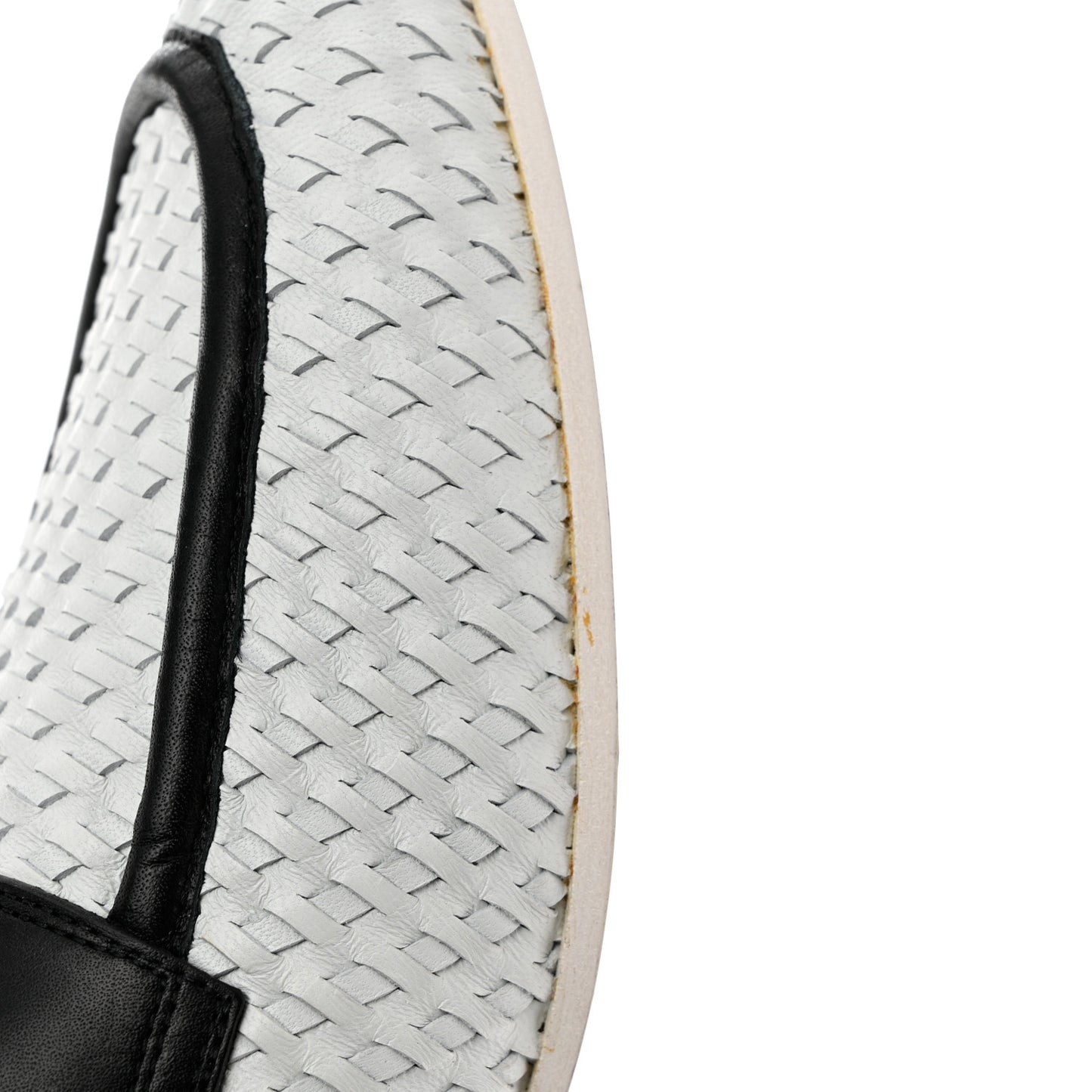 Lambskin Calfskin Braided Mens Mocassin Loafers 44 White Black