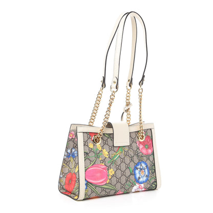 Gucci GG Supreme Monogram Flora Textured Calfskin Small Padlock Tote Beige Ebony Multicolor Mystic White 3 of 12