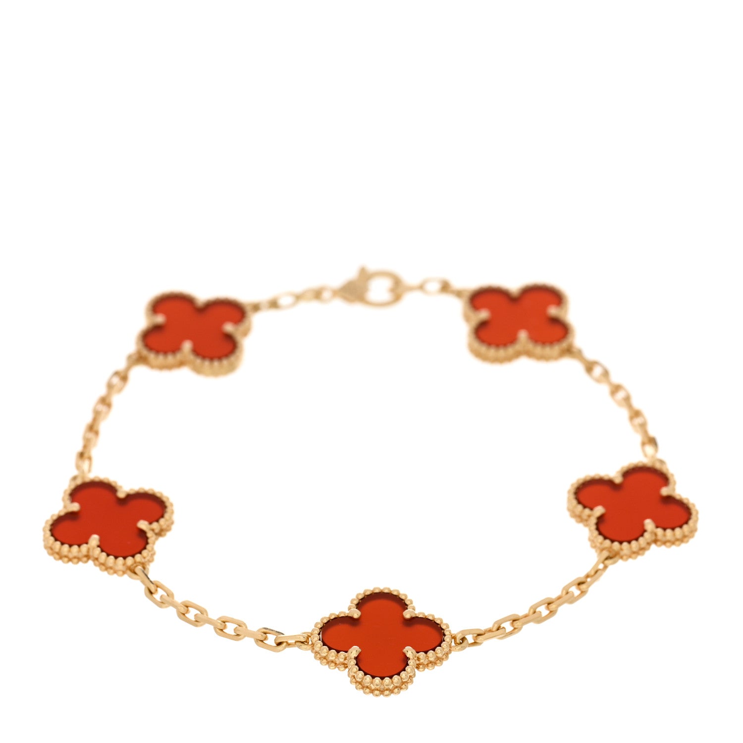 Van Cleef & Arpels 18K Yellow Gold Carnelian 5 Motifs Vintage Alhambra Bracelet 1 of 3