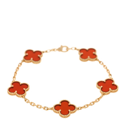 Van Cleef & Arpels 18K Yellow Gold Carnelian 5 Motifs Vintage Alhambra Bracelet 1 of 3