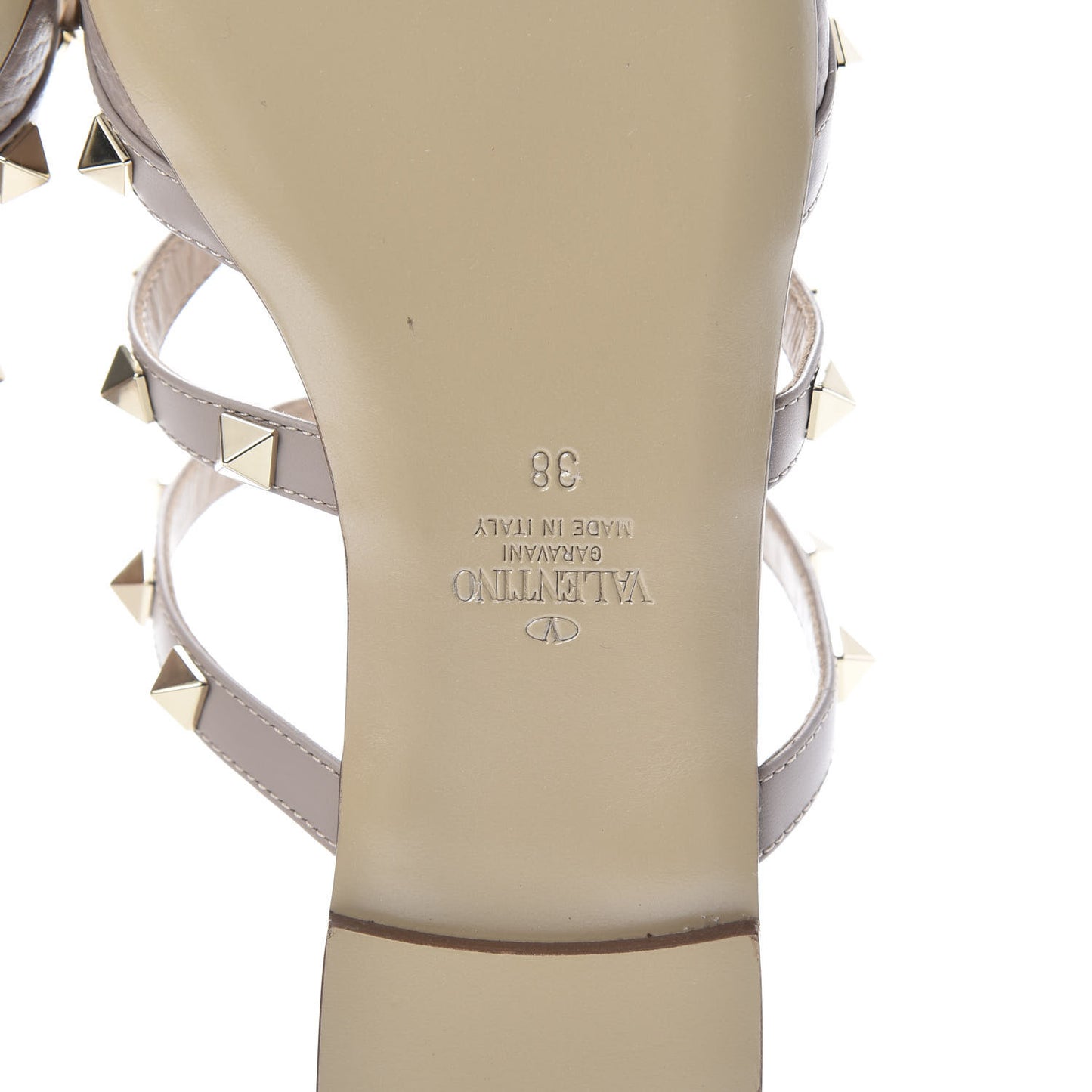 Pebbled Calfskin Rockstud Flat Cage Mules 38 Poudre