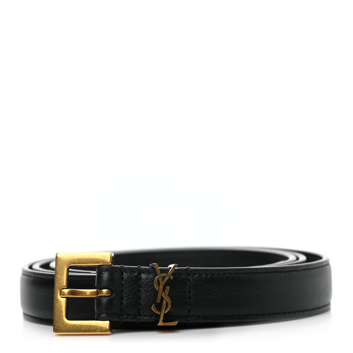 Saint Laurent Smooth Calfskin Monogram Square Buckle Belt 100 40 Black 1 of 6