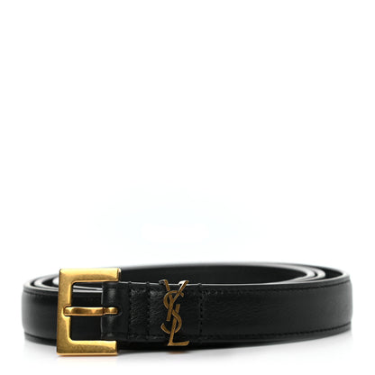 Saint Laurent Smooth Calfskin Monogram Square Buckle Belt 100 40 Black 1 of 6