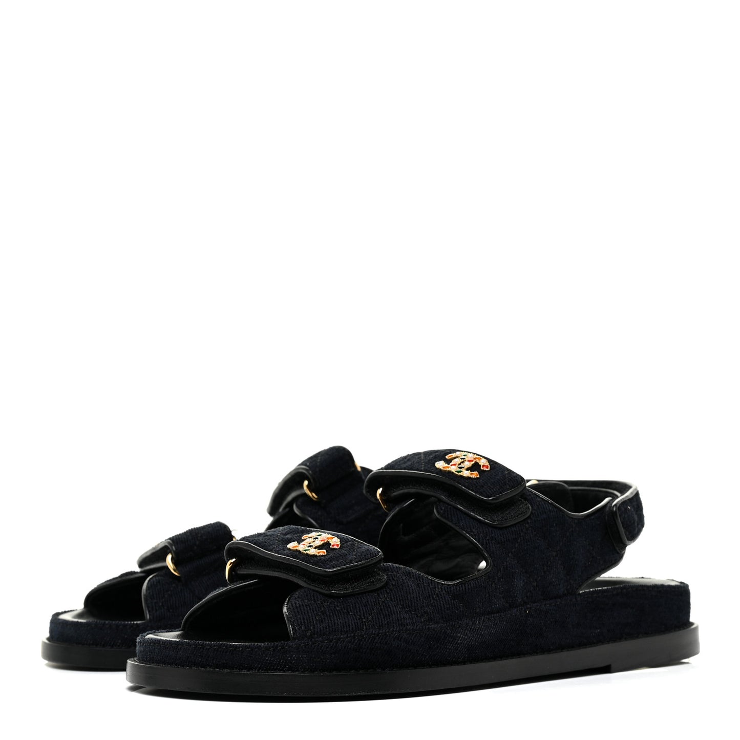 Velvet Velcro Dad Sandals 38.5 Navy Blue