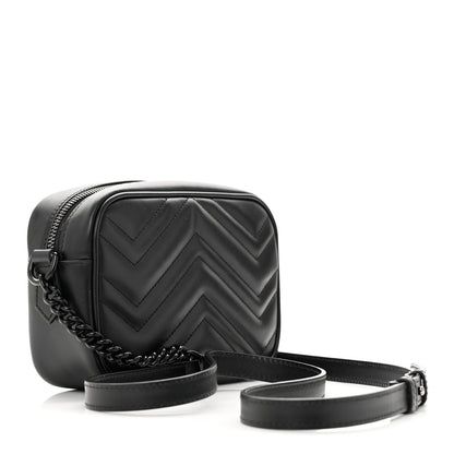 Gucci Calfskin Matelasse Monochrome Mini GG Marmont Chain Shoulder Bag Black 3 of 14