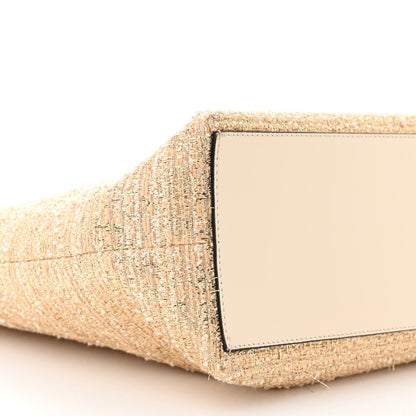 Valentino Garavani Metallic Boucle Raffia Calfskin Rockstud Tote Bag White Ivory Gold 8 of 11