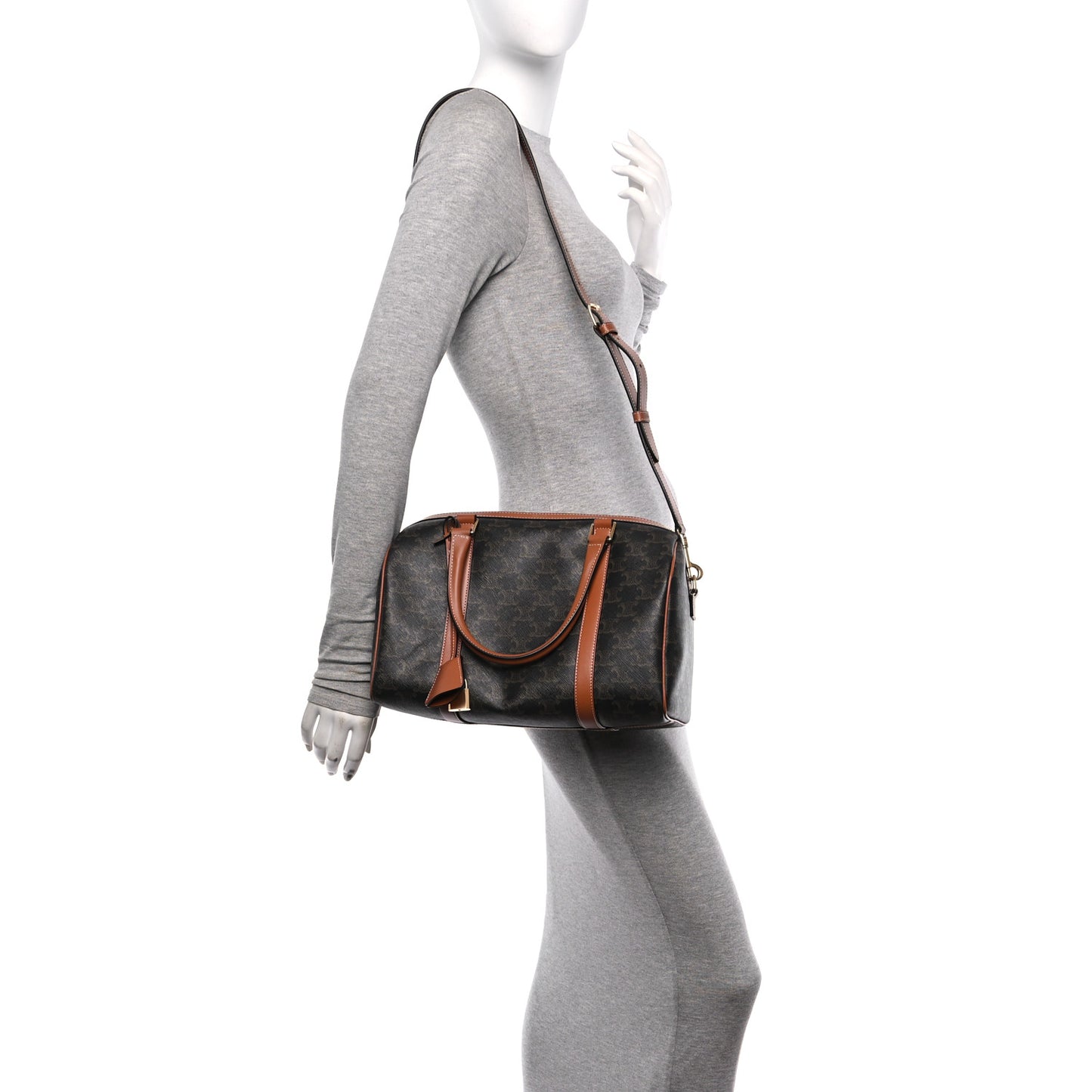 Triomphe Canvas Calfskin Boston Bag Tan