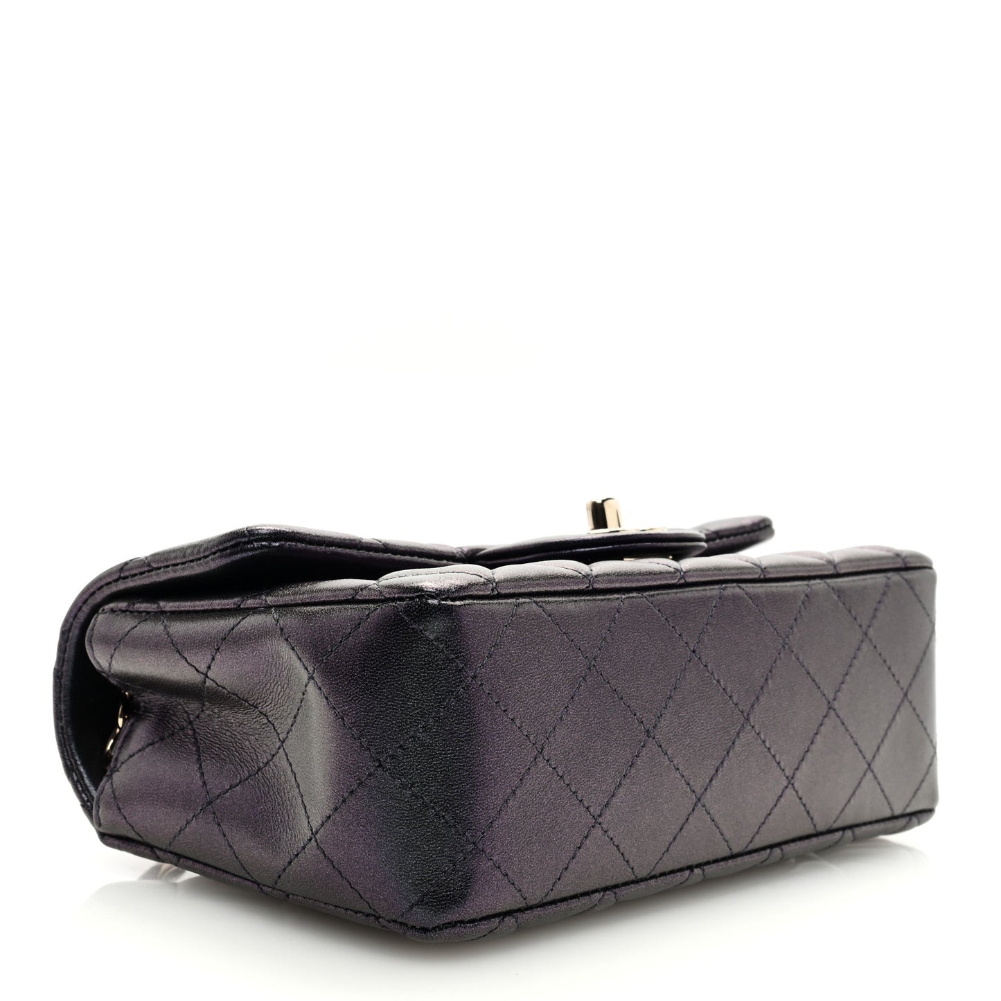 Iridescent Lambskin Quilted Mini Rectangular Flap Black