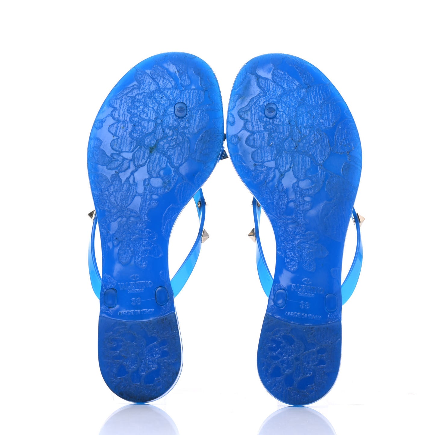 PVC Jelly Rockstud Bow Thong Sandals 38 Blue Fluo