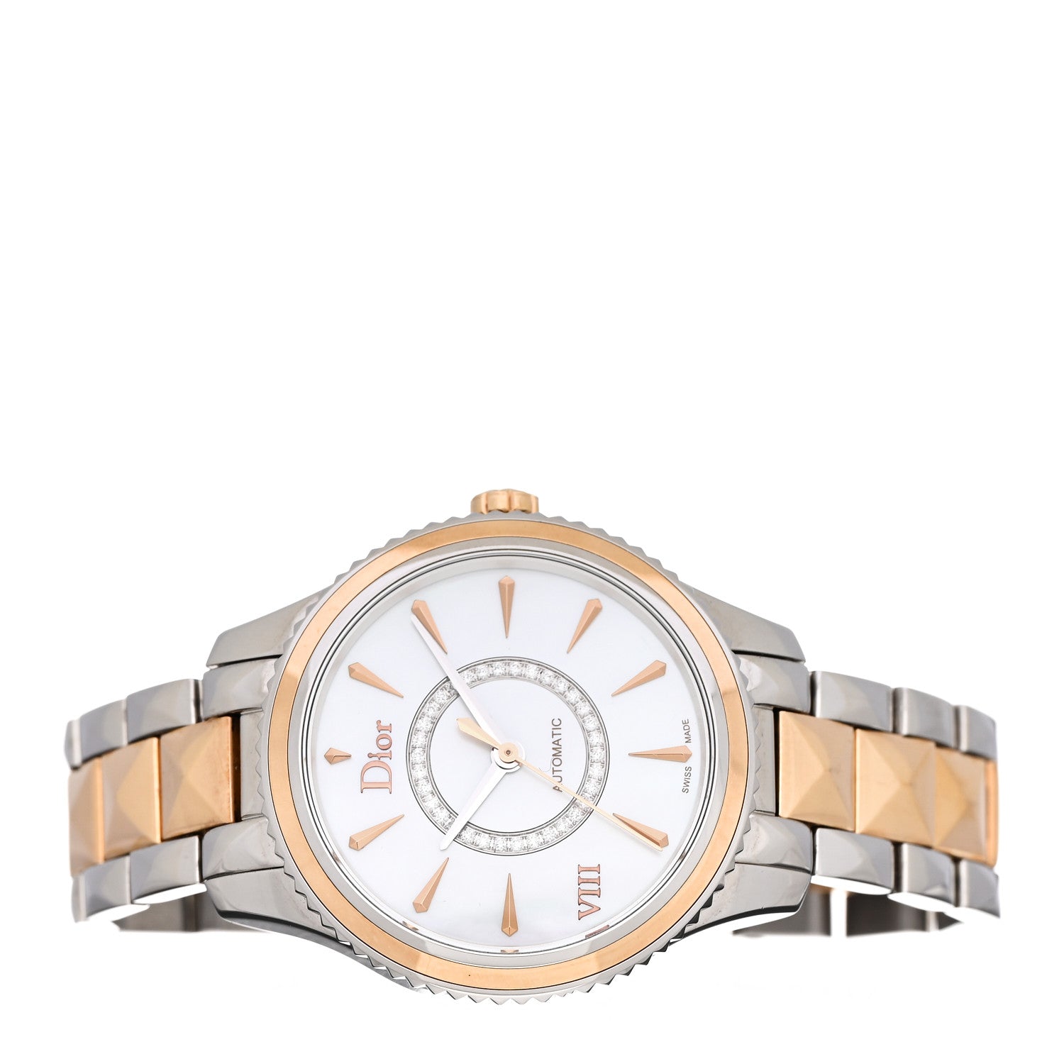 Christian Dior Stainless Steel 18K Rose Gold Diamond Mother of Pearl 32mm Dior VIII Montaigne Automatic Watch 2 of 4