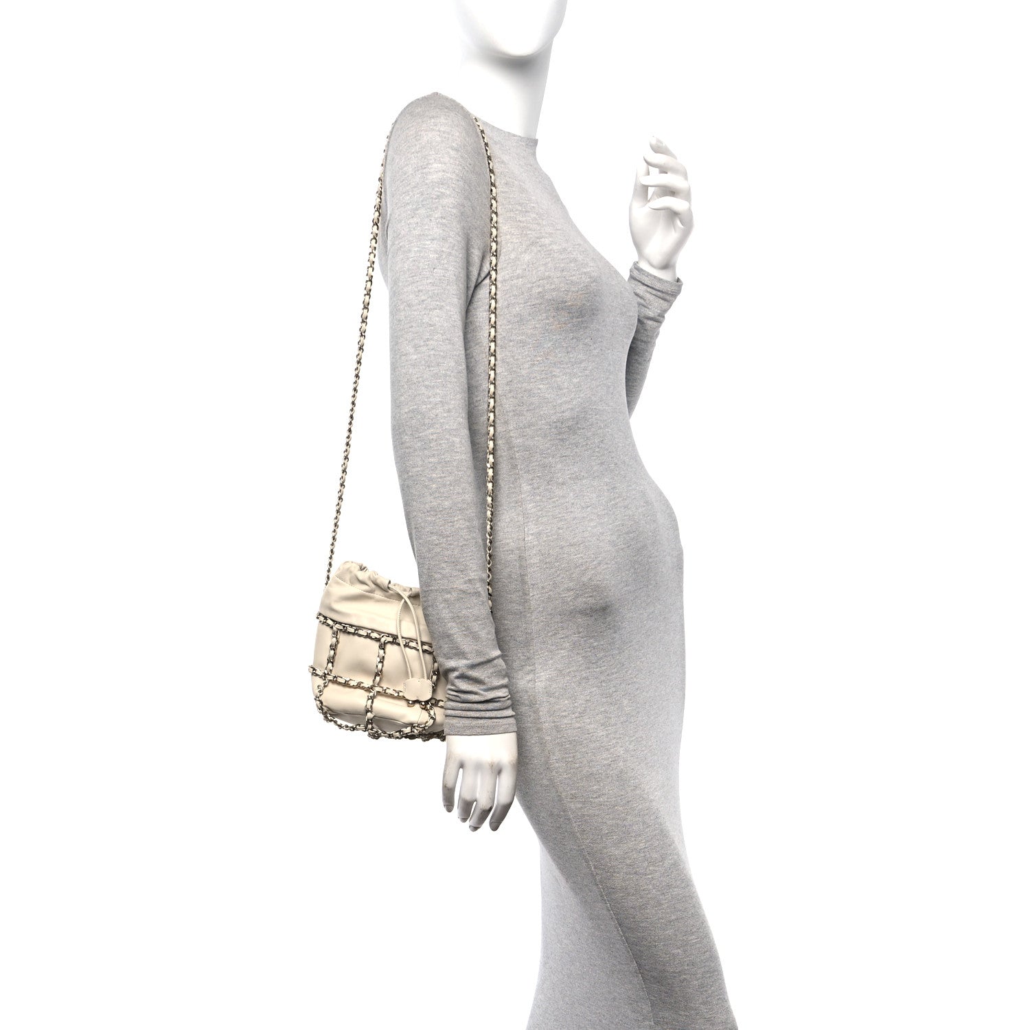 Chanel Lambskin Bucket Chain Drawstring Bag Beige 2 of 10