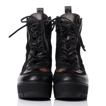 Louis Vuitton Suede Calfskin Monogram Laureate Platform Desert Boots 37 Black 2 of 10
