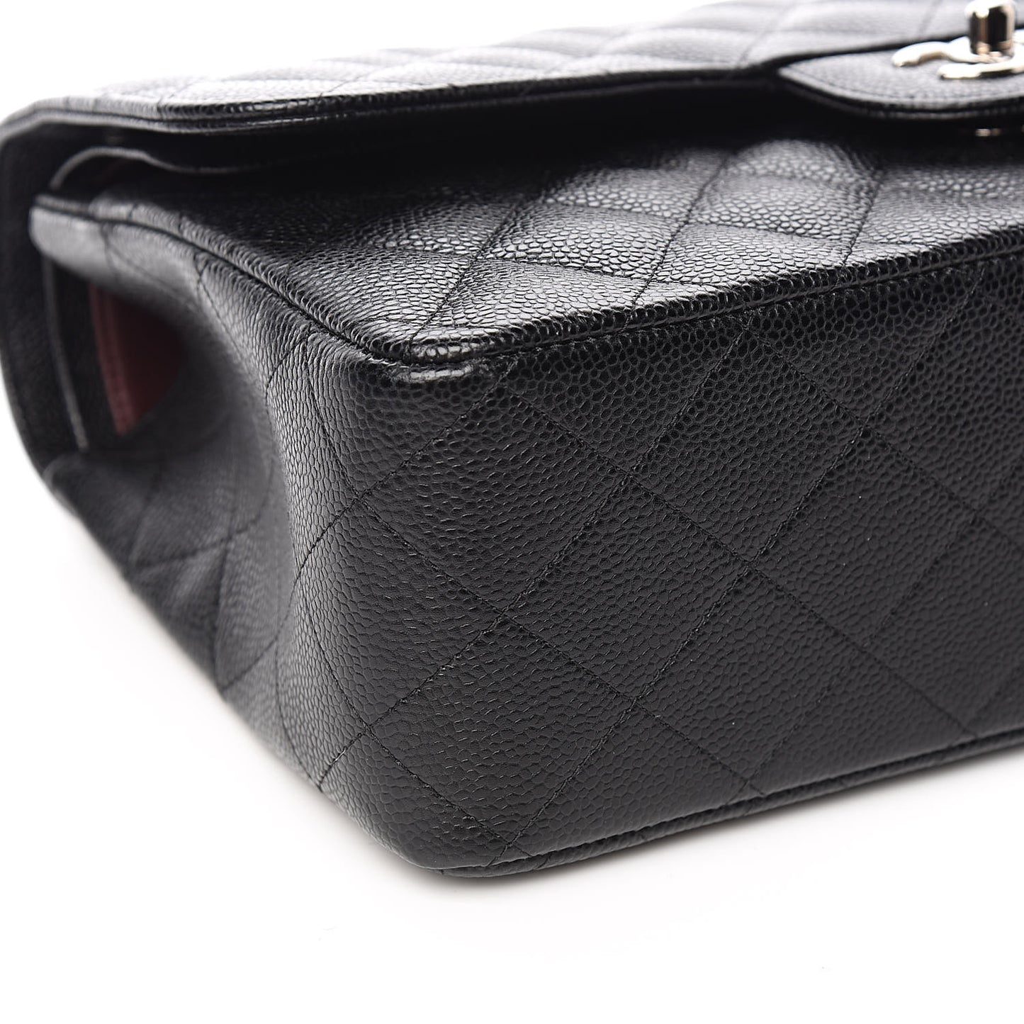 Caviar Quilted Jumbo Double Flap Black