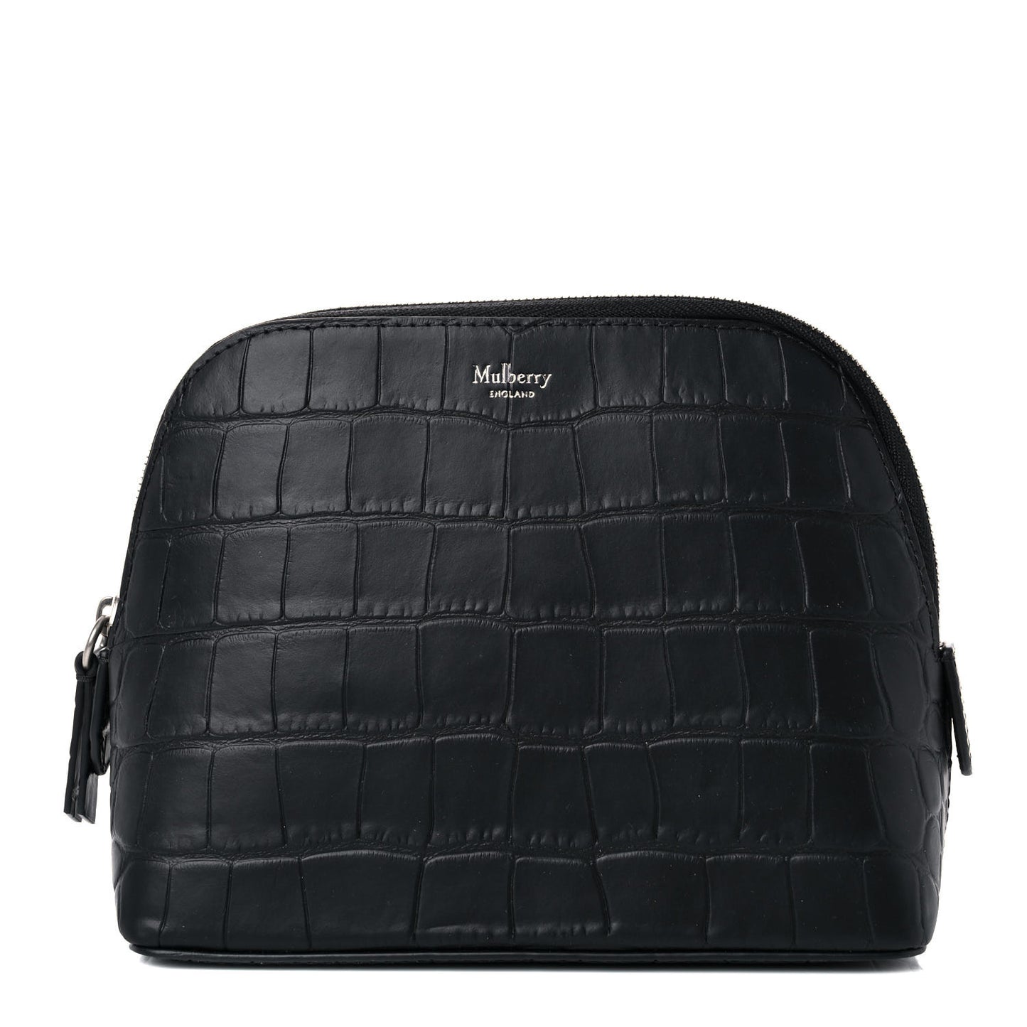 Crocodile Embossed Calfskin Cosmetic Pouch Black