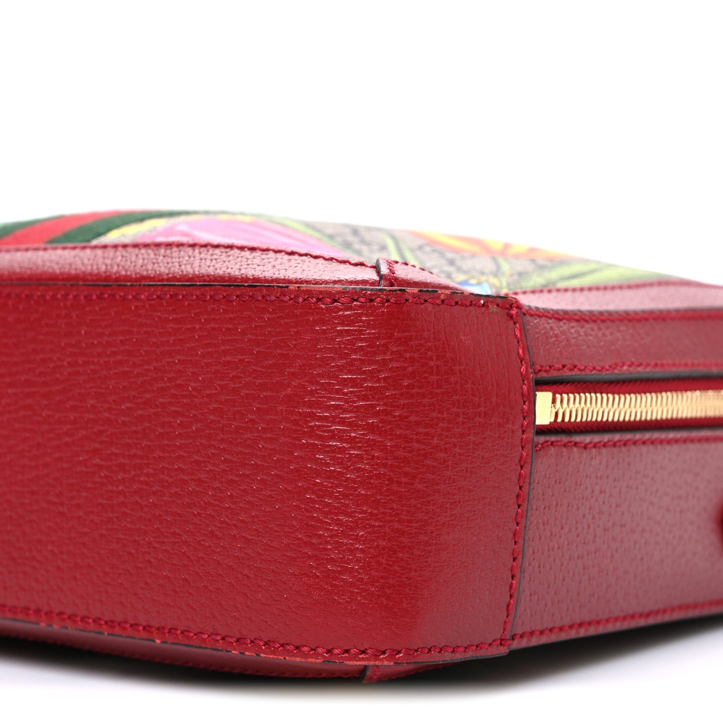 GG Supreme Monogram Flora Web Small Ophidia Top Handle Shoulder Bag Hibiscus Red