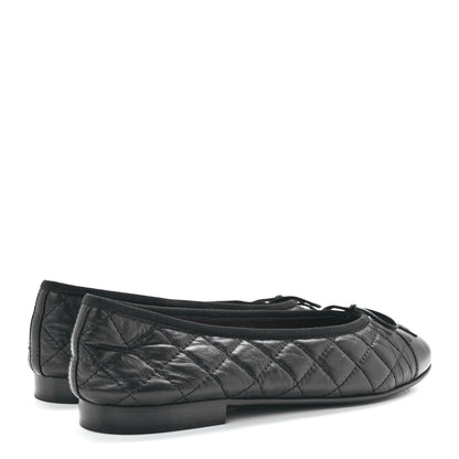 Chanel Aged Calfskin Quilted CC Cap Toe Ballerina Flats 39.5 Black 4 of 9