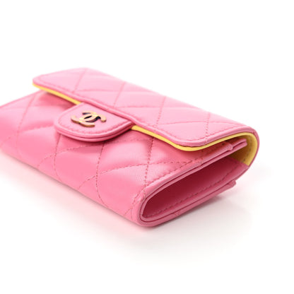 Chanel Lambskin Quilted Flap Card Holder Wallet Pink Yellow 7 of 11