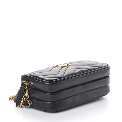 Gucci Calfskin Matelasse Mini GG Marmont Chain Crossbody Bag Black 4 of 10