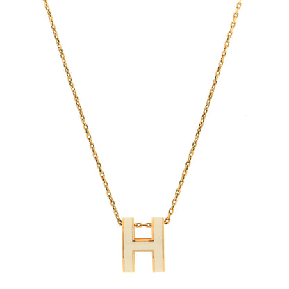 Hermes Lacquered Gold Pop H Pendant Necklace White 1 of 6