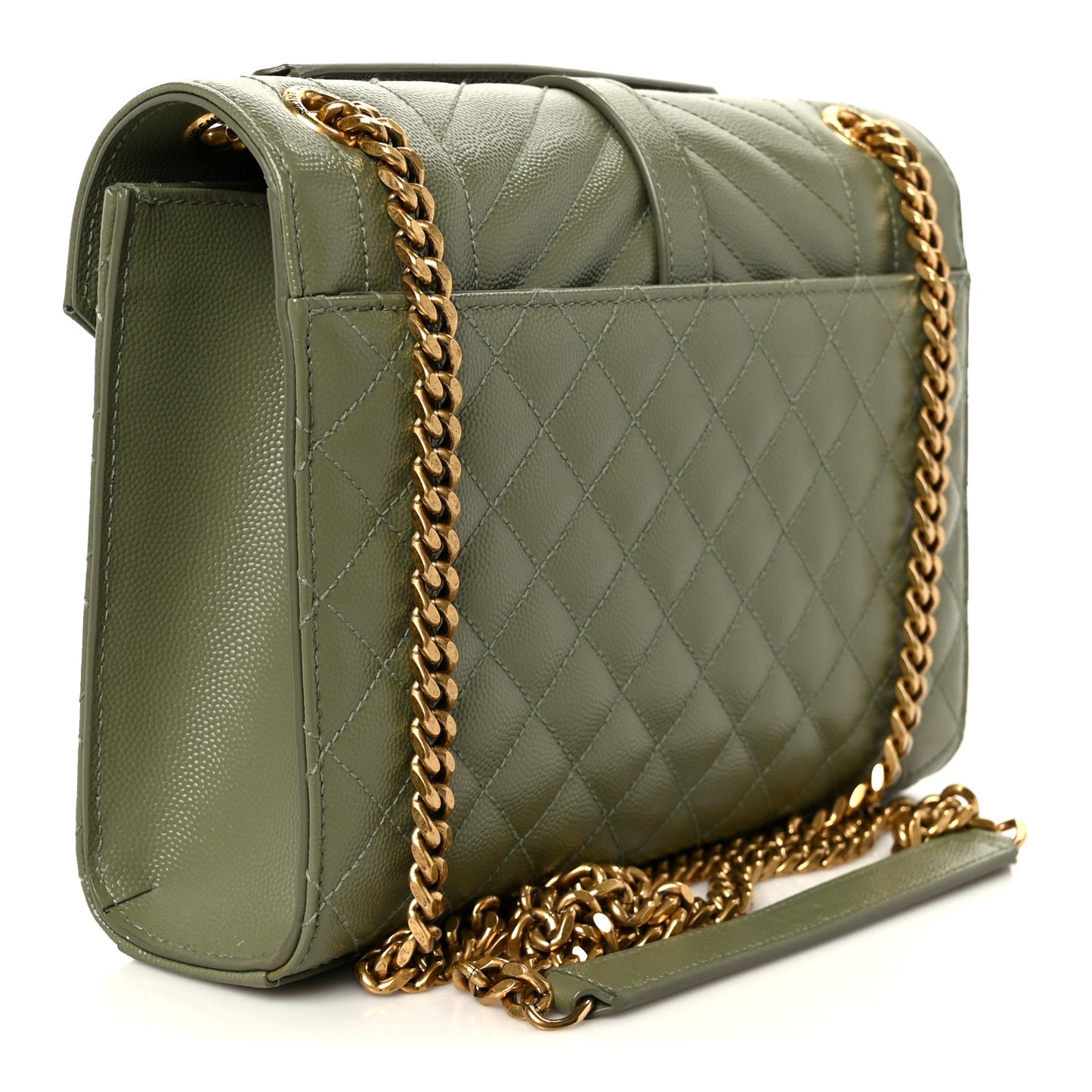 Grain De Poudre Textured Mixed Matelasse Triquilt Medium Monogram Satchel Light Sage