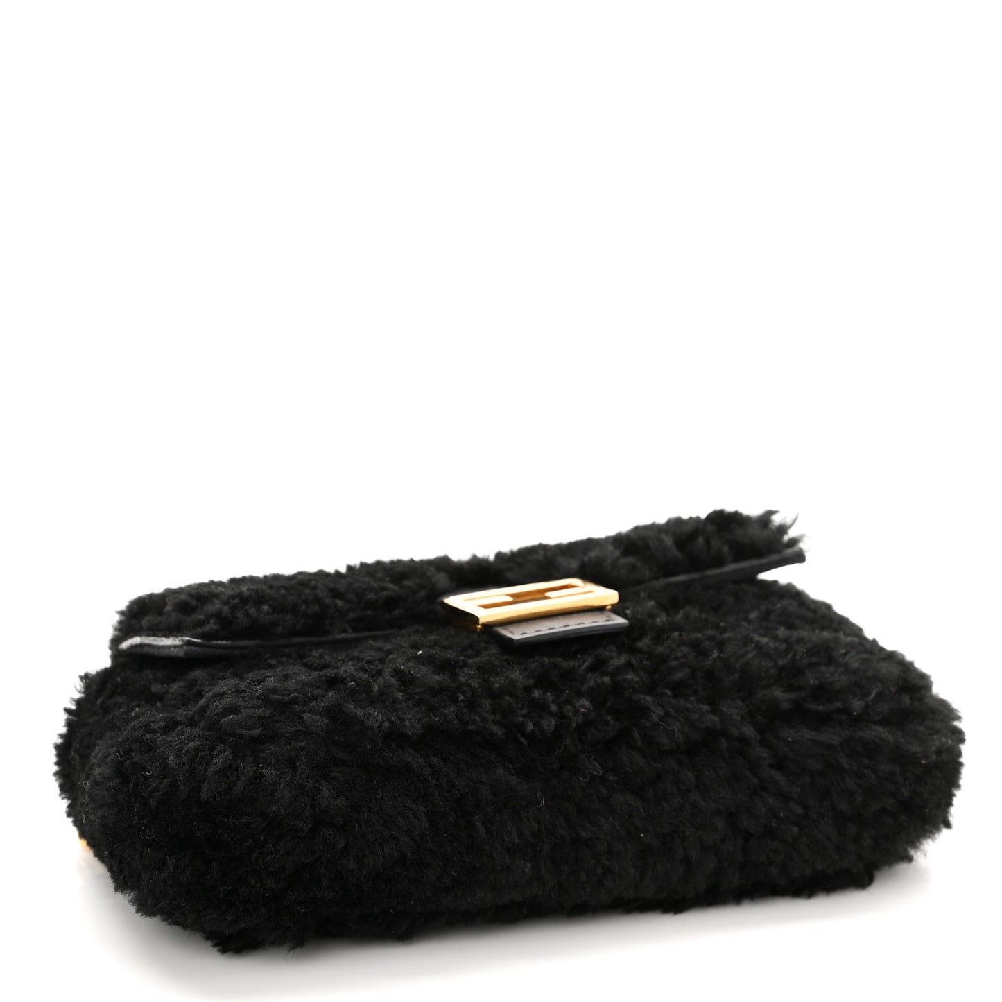 Shearling Shiny Nappa Micro Baguette Black