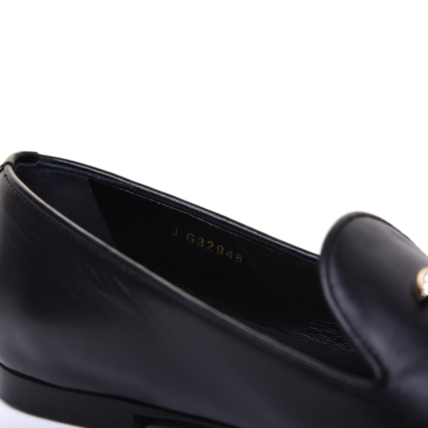 Enamel Pearl Crystal Lambskin Womens CC Mocassin Loafers 37 Black