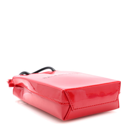 Balenciaga Patent Calfskin Logo Shopping Phone Holder Bag Bright Red 4 of 9