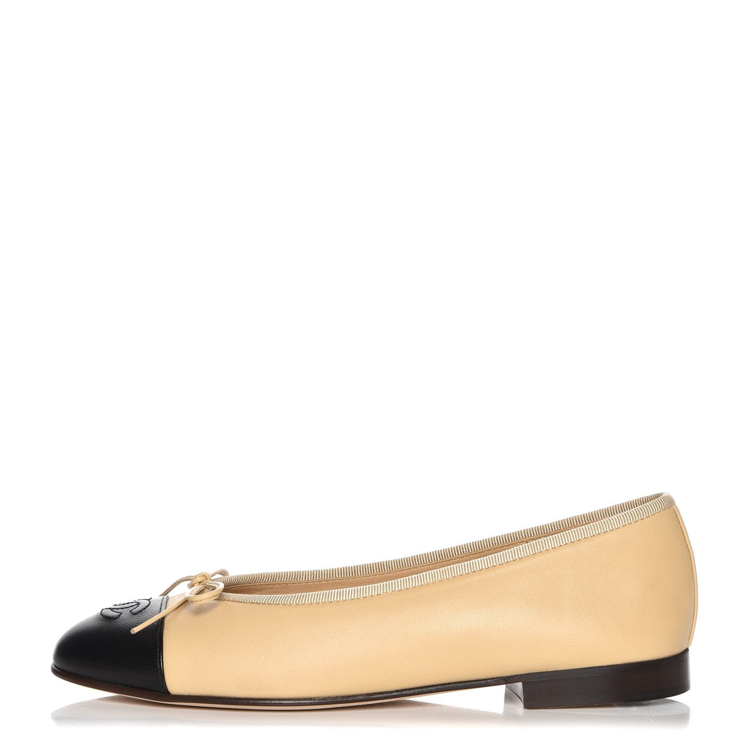 Chanel Lambskin Cap Toe Ballerina Flats 37 Beige Black 1 of 9