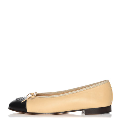 Chanel Lambskin Cap Toe Ballerina Flats 37 Beige Black 1 of 9