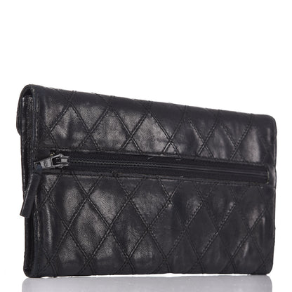 Chanel Lambskin Diamond Stitched Envelope Long Flap Wallet Black 3 of 13