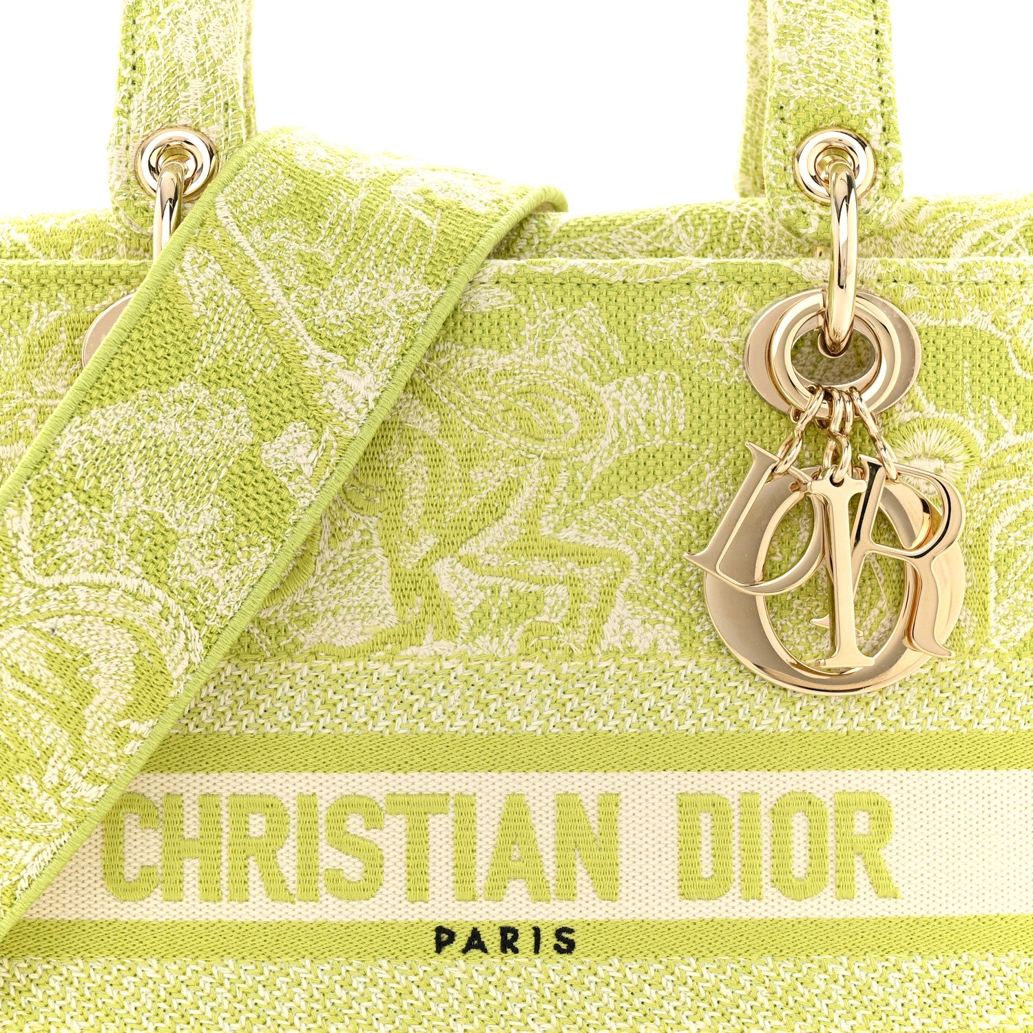 Christian Dior Canvas Toile De Jouy Reverse Embroidered Medium Lady D-Lite Green 7 of 11