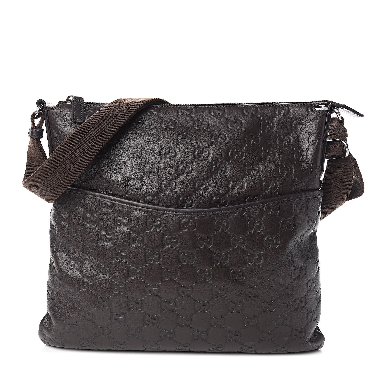Gucci Guccissima Crossbody Messenger Bag Dark Brown 1 of 13