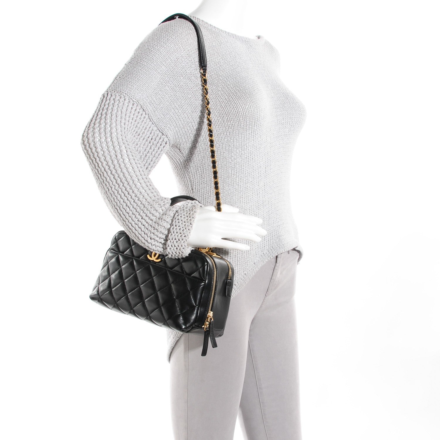 Chanel Lambskin Quilted Medium Trendy CC Bowling Bag Black 2 of 7