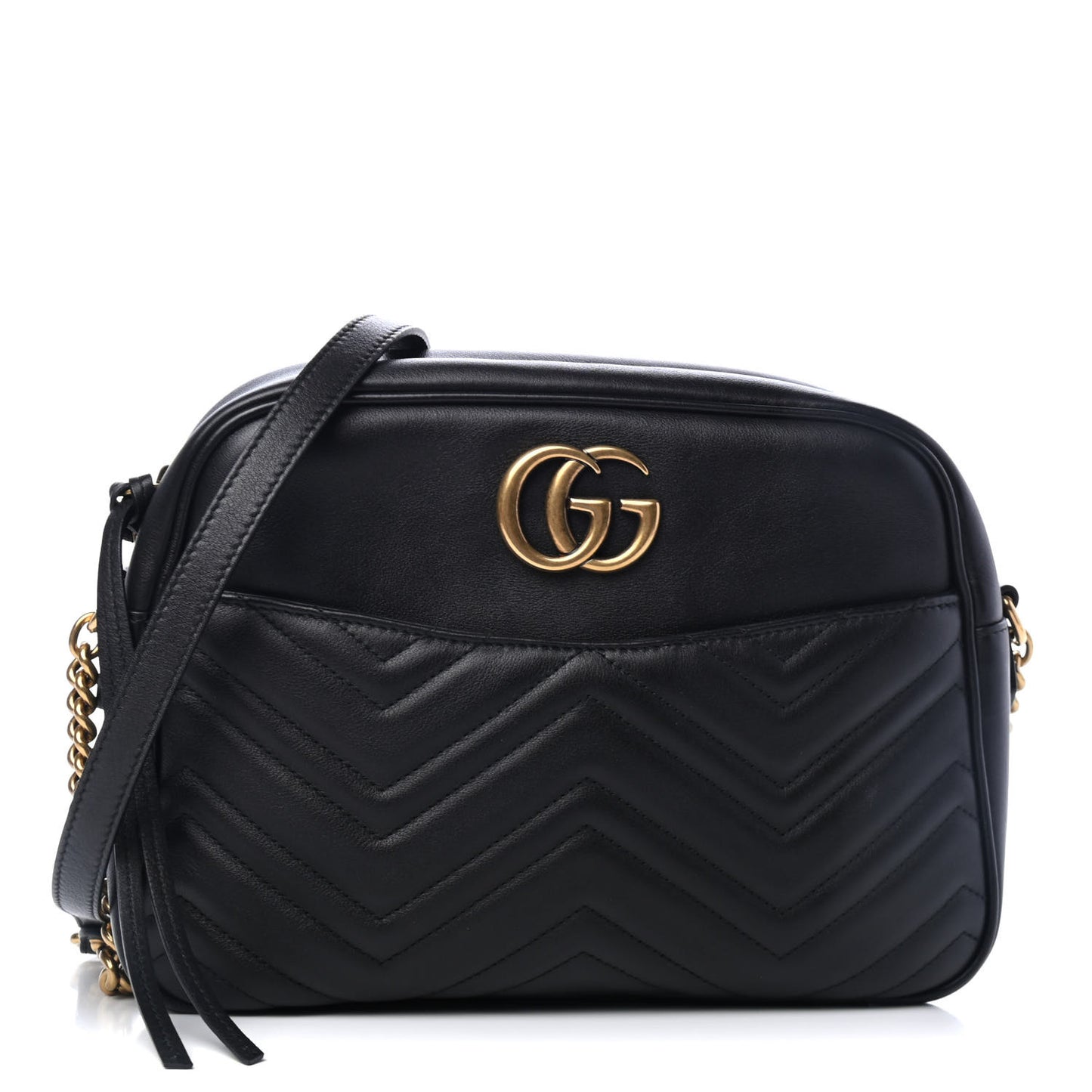 Calfskin Matelasse Medium GG Marmont Chain Shoulder Bag Black
