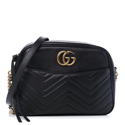 Gucci Calfskin Matelasse Medium GG Marmont Chain Shoulder Bag Black 1 of 4