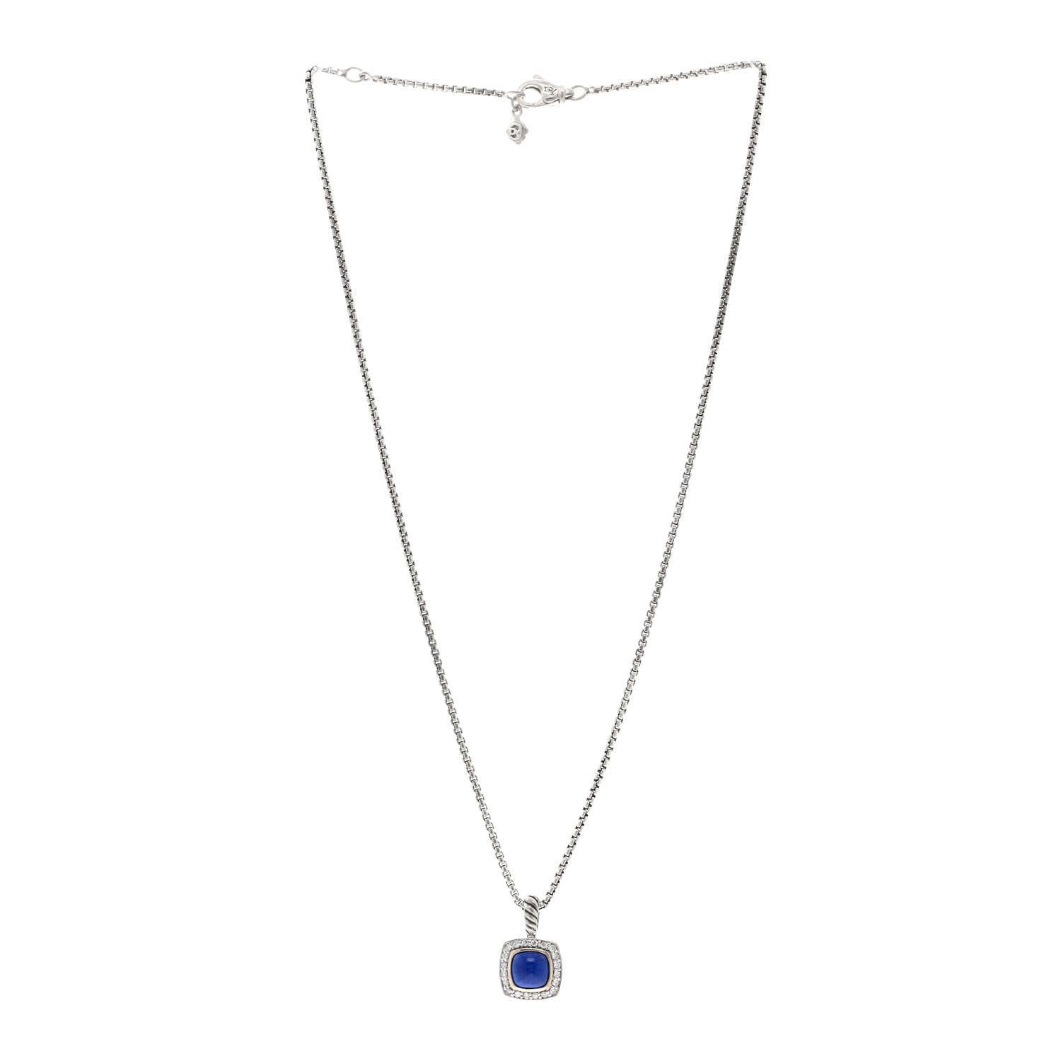 David Yurman Sterling Silver Diamond Lapis Lazuli 7mm Petite Albion Pendant Necklace 3 of 6
