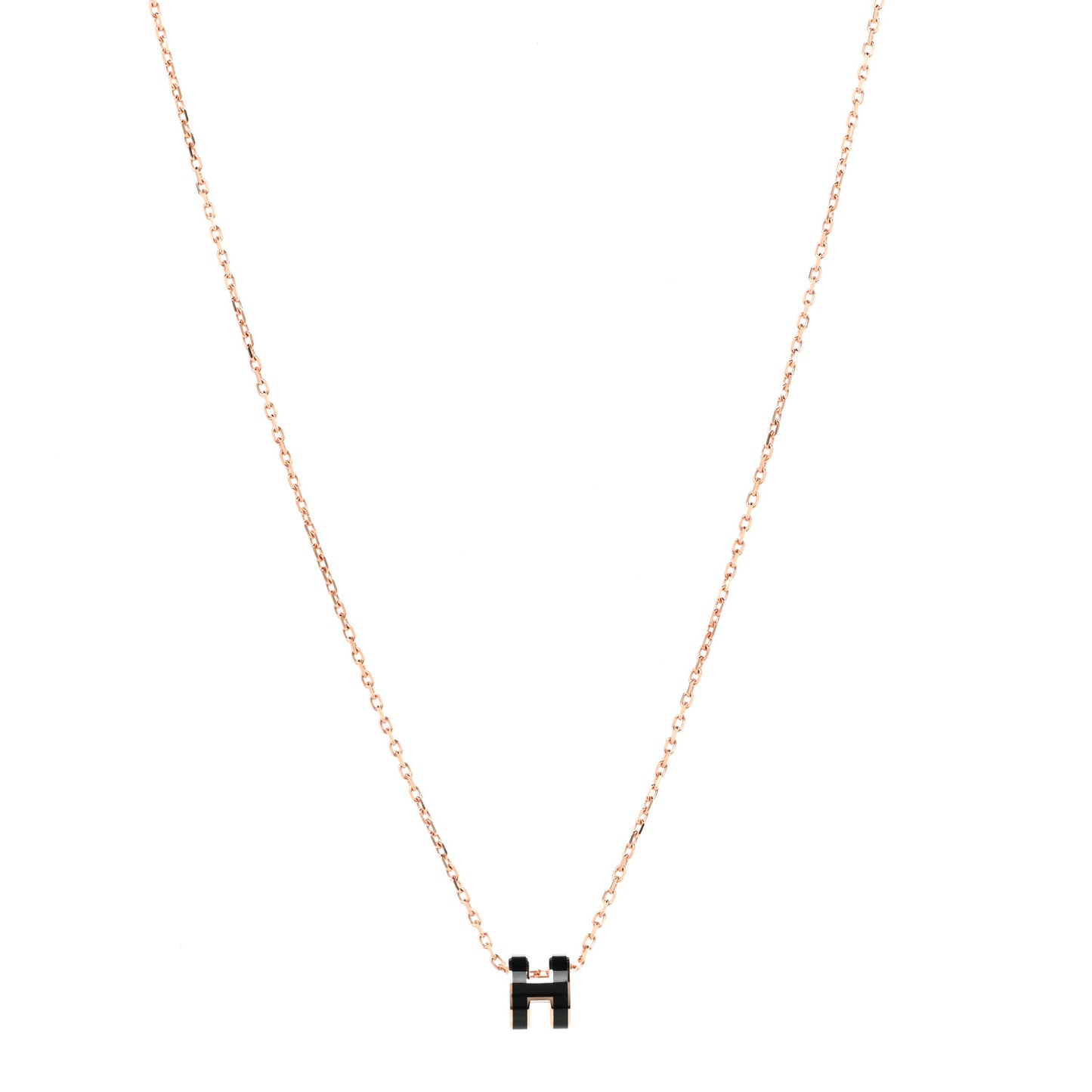Lacquered Rose Gold Mini Pop H Pendant Necklace Black