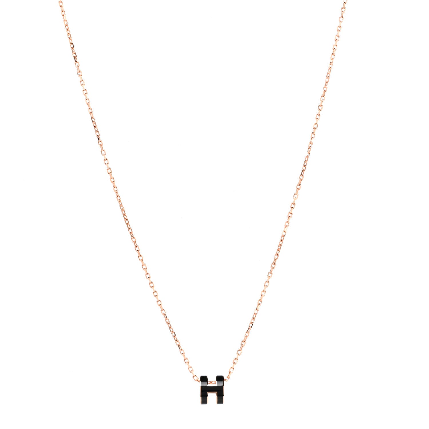 Hermes Lacquered Rose Gold Mini Pop H Pendant Necklace Black 1 of 5