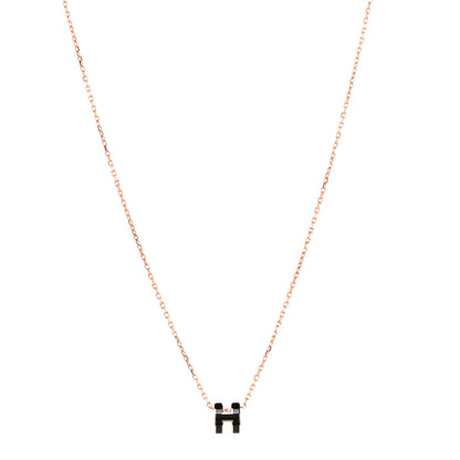 Hermes Lacquered Rose Gold Mini Pop H Pendant Necklace Black 1 of 5