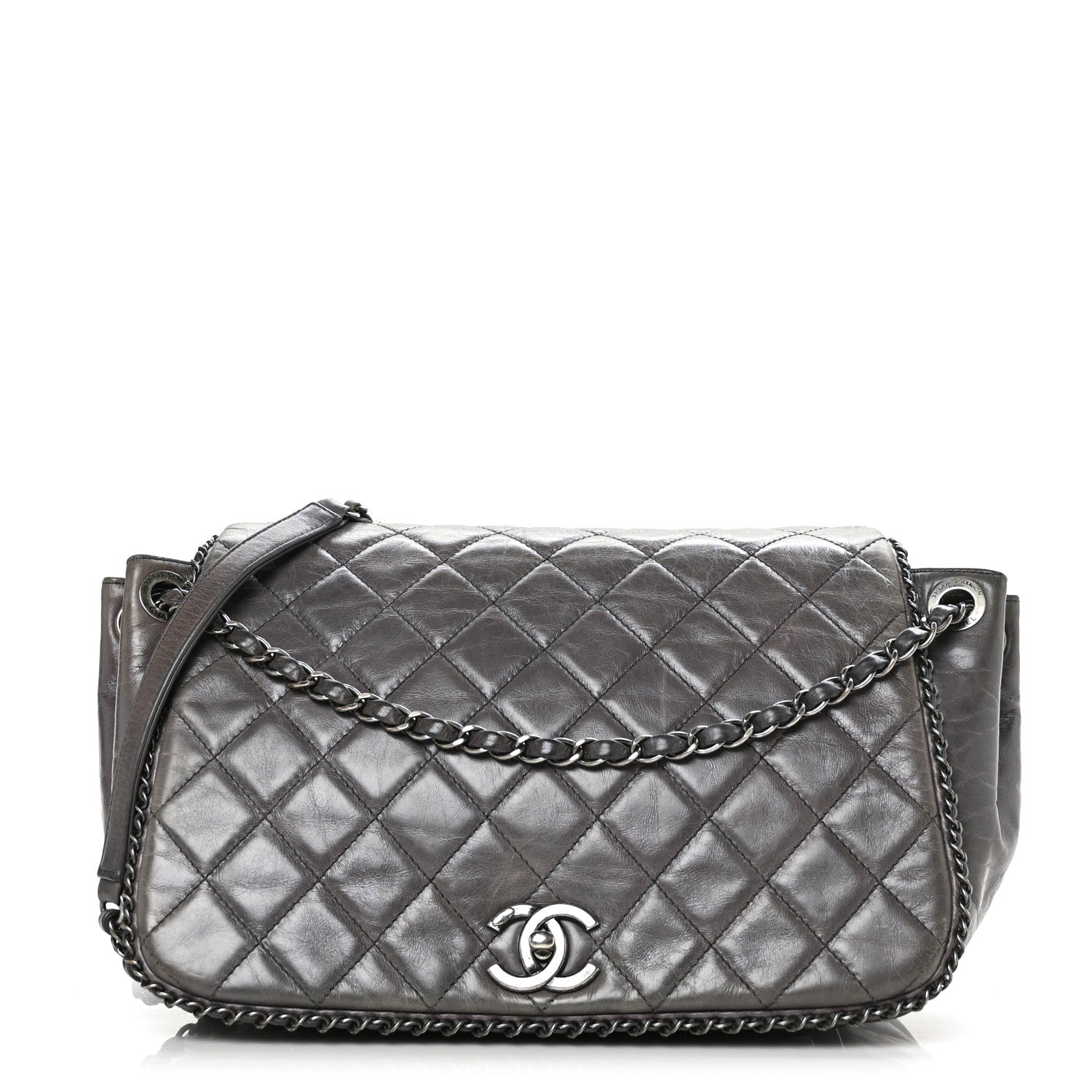 Chanel Calfskin Quilted Large CC Enchained Accordion Flap Grey 1 of 11