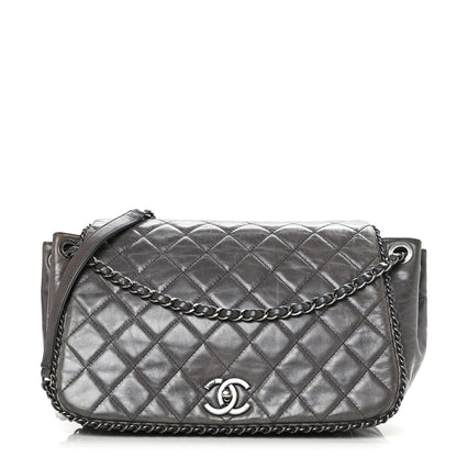 Chanel Calfskin Quilted Large CC Enchained Accordion Flap Grey 1 of 11