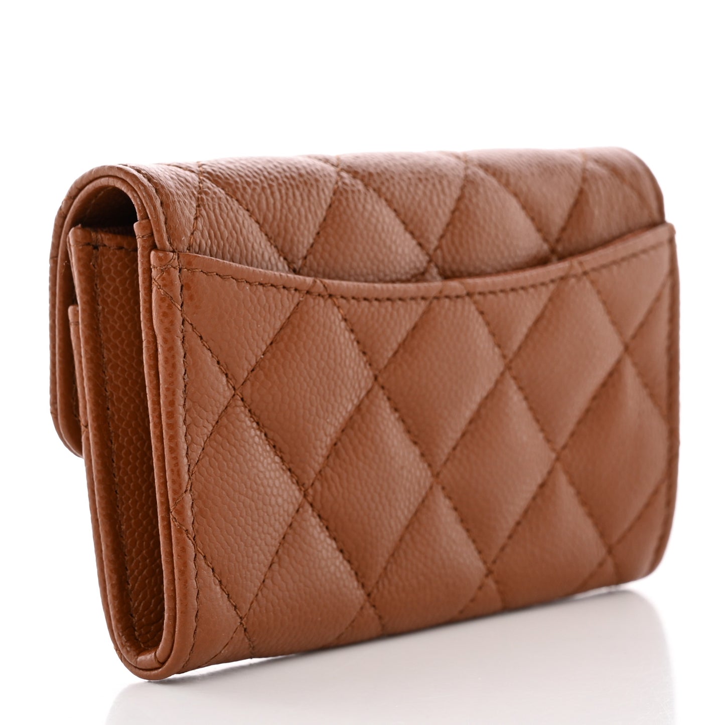Caviar Quilted Flap Card Holder Wallet Light Brown
