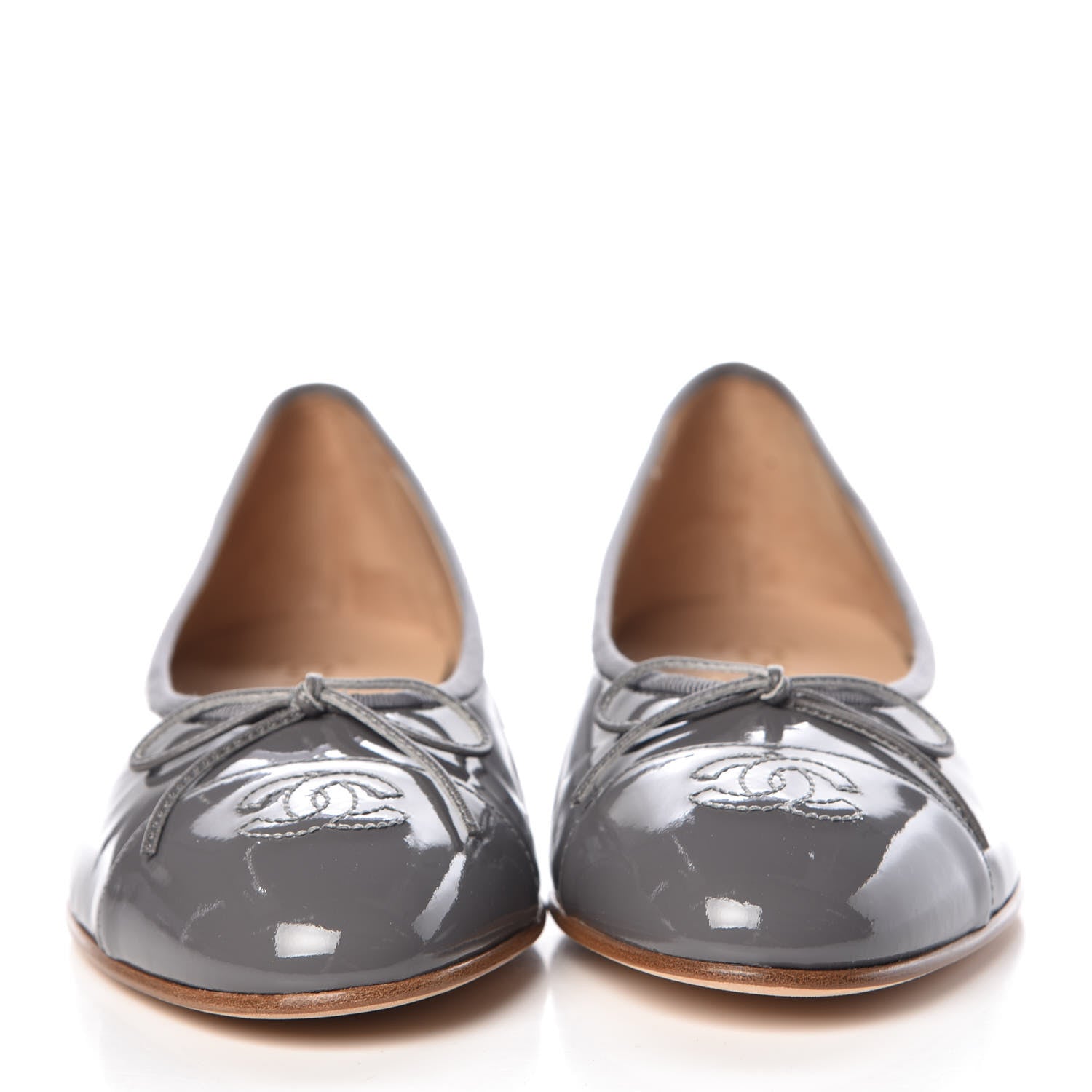 Chanel Patent Calfskin CC Cap Toe Ballerina Flats 39.5 Dark Grey 2 of 12