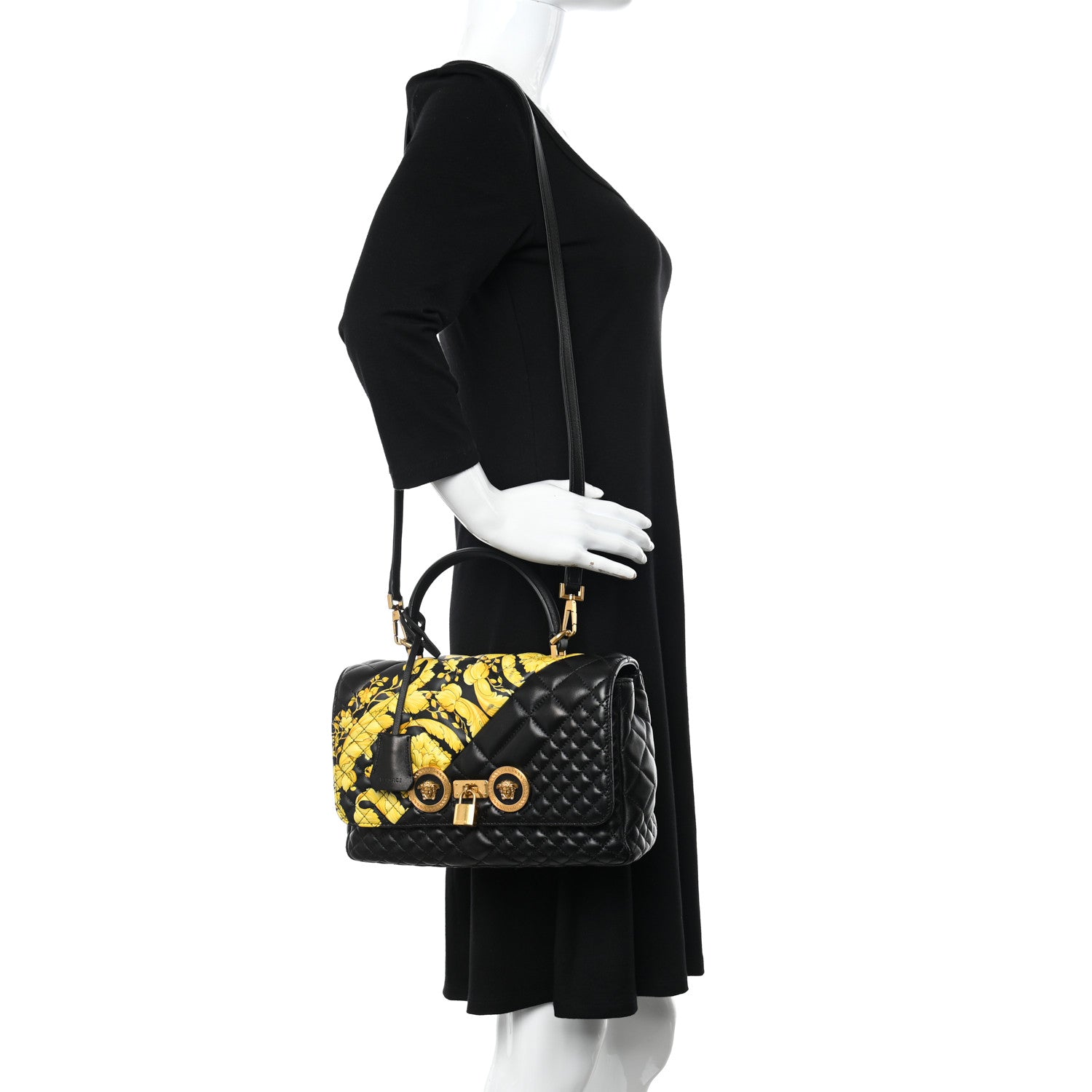 Versace Nappa Quilted Barocco Print Icon Shoulder Bag Black 2 of 13