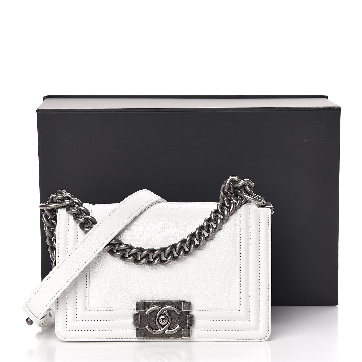 Chanel Lizard Calfskin Small Boy Flap White 10 of 10