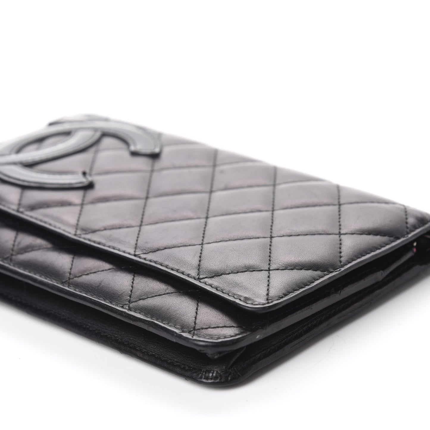 Calfskin Quilted Cambon Wallet On Chain WOC Black