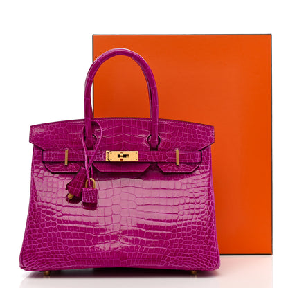 Hermes Shiny Porosus Crocodile Horseshoe Birkin 30 Rose Scheherazade 11 of 11