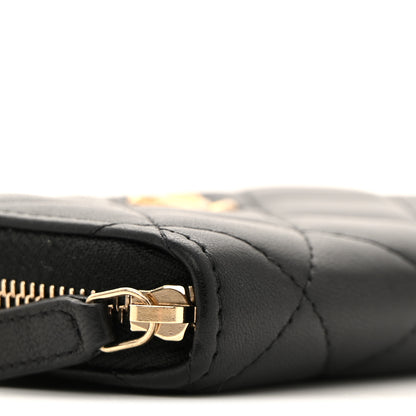 Chanel Lambskin Quilted CC Pearl Crush Zip Card Holder On Chain Black 8 of 10