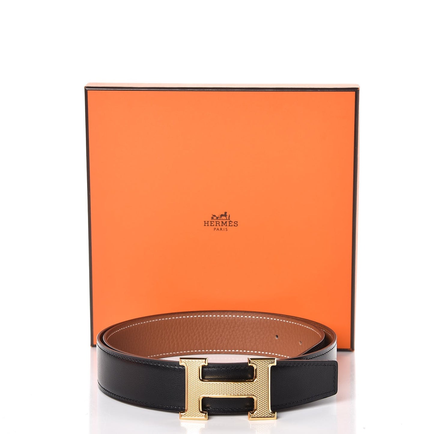 Box Togo 32mm Guilloche H Belt 85 Black Gold