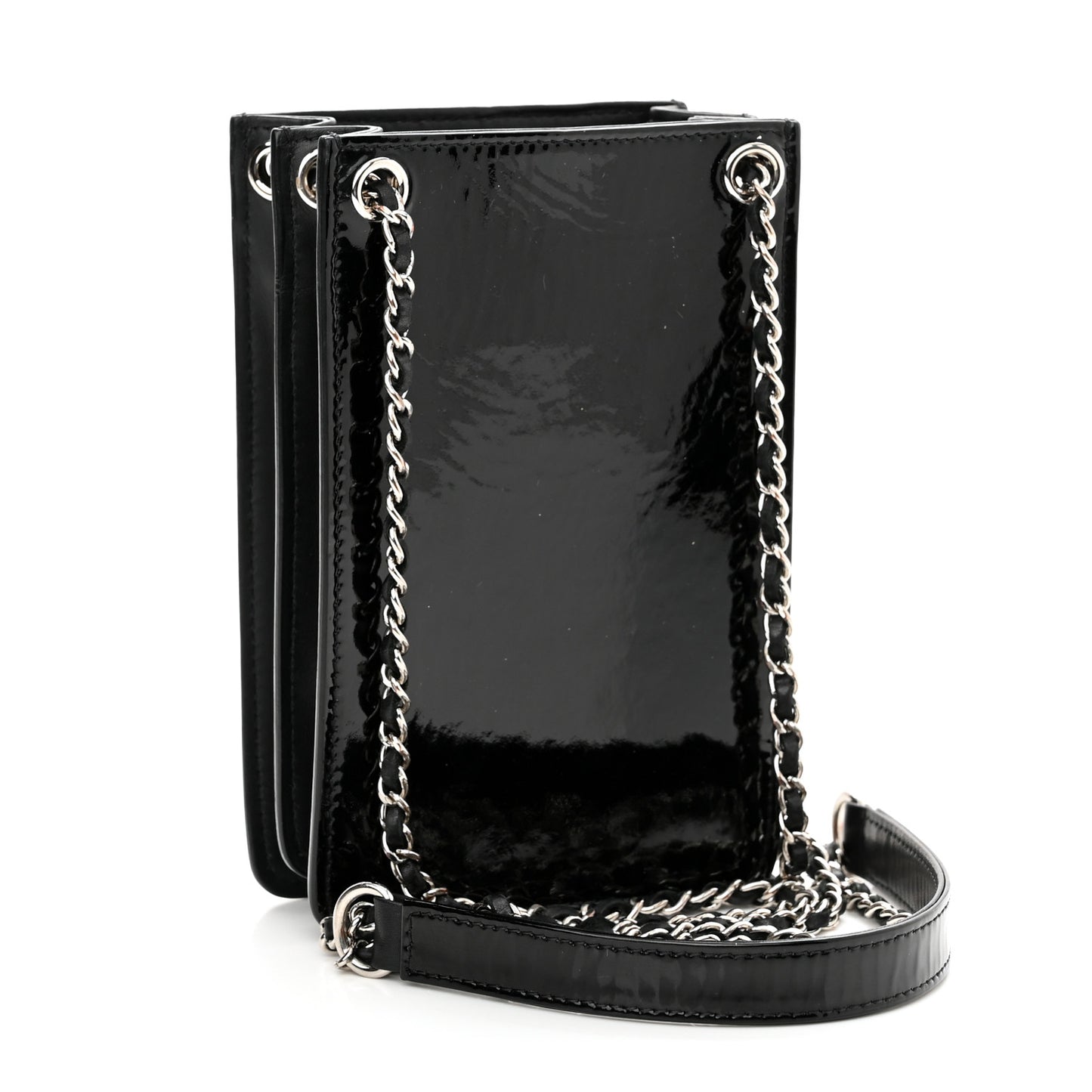 Patent CC Phone Holder Crossbody Black